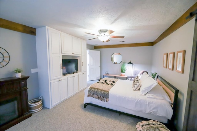 2202 NW 45th St, Oklahoma City, OK 73112 - bedroom with light carpet, ceiling fan, and a textured ceiling