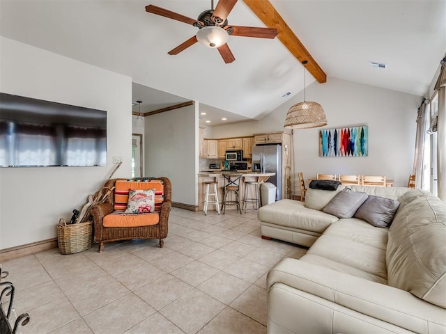 56201 E 285th Rd Unit F36, Afton, OK 74331 - living room featuring ceiling fan, light tile patterned floors, and recessed lighting