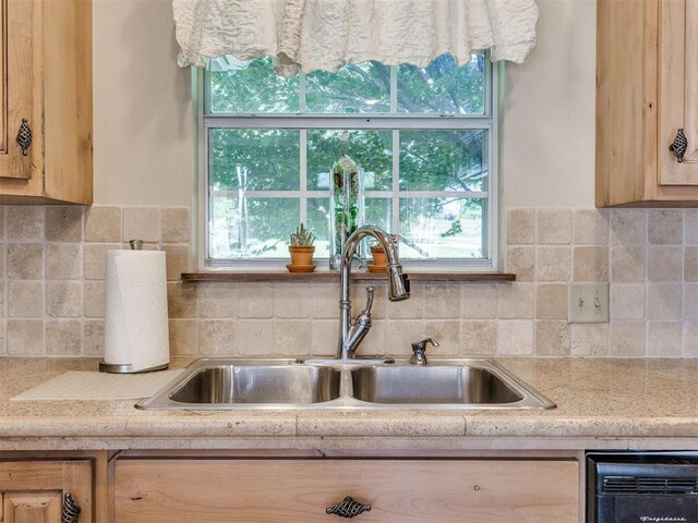 56201 E 285th Rd Unit F36, Afton, OK 74331 - kitchen featuring light countertops, light brown cabinets, backsplash, and dishwashing machine