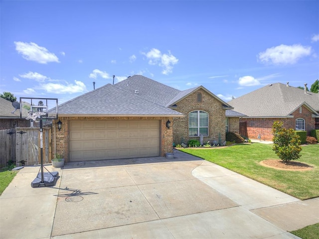 516 SW 161st St, Oklahoma City, OK 73170 - view of front of home featuring brick siding, a shingled roof, concrete driveway, and a garage