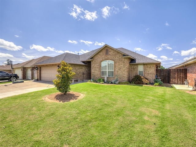 516 SW 161st St, Oklahoma City, OK 73170 - ranch-style home featuring a garage, concrete driveway, brick siding, and a shingled roof