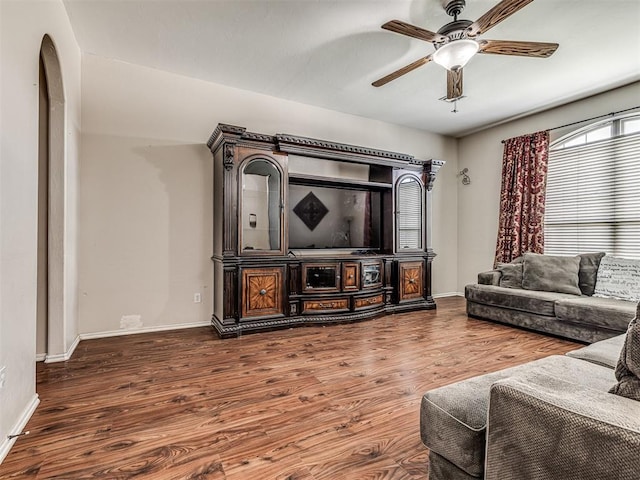 516 SW 161st St, Oklahoma City, OK 73170 - living room featuring a ceiling fan and wood finished floors