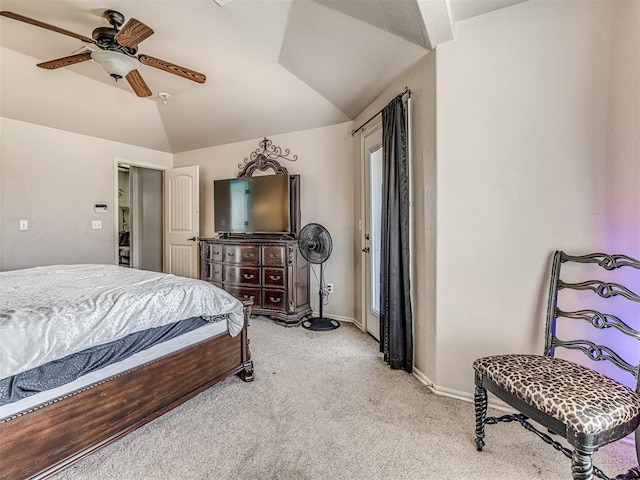 516 SW 161st St, Oklahoma City, OK 73170 - bedroom with light carpet, lofted ceiling, and a ceiling fan