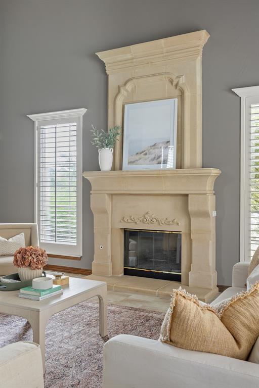 4719 W Two Lakes Ave, Norman, OK 73072 - living room featuring a fireplace