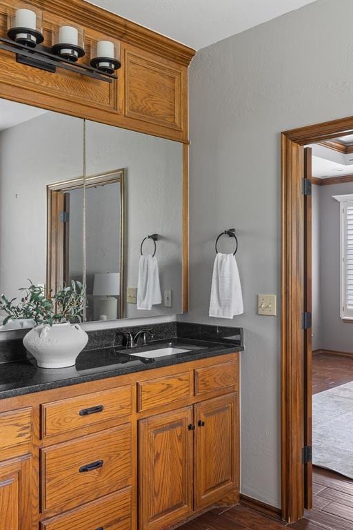 4719 W Two Lakes Ave, Norman, OK 73072 - bathroom with vanity and wood finished floors