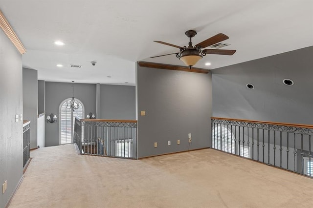 4719 W Two Lakes Ave, Norman, OK 73072 - spare room featuring ceiling fan, carpet floors, recessed lighting, and a chandelier