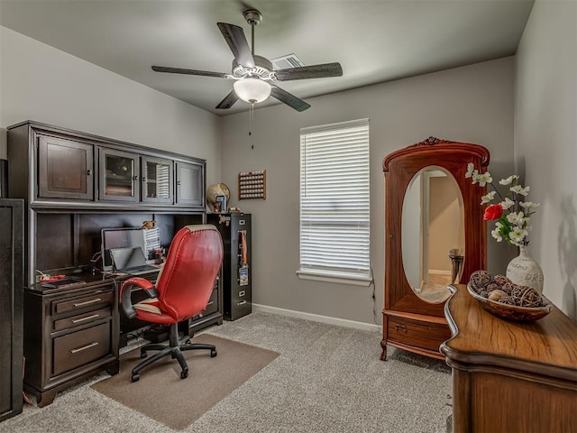 10101 NW 137th St, Yukon, OK 73099 - home office featuring ceiling fan and light carpet