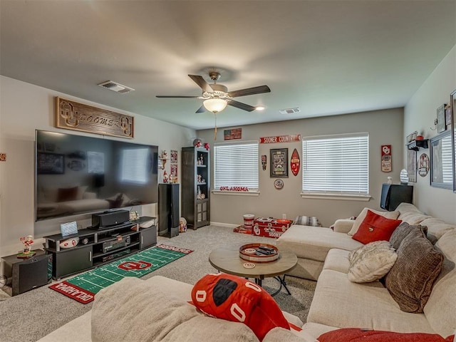 10101 NW 137th St, Yukon, OK 73099 - living room with carpet and a ceiling fan