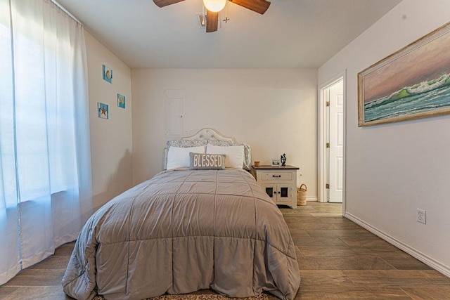22797 N Henney Rd, Luther, OK 73054 - bedroom with wood finished floors and ceiling fan