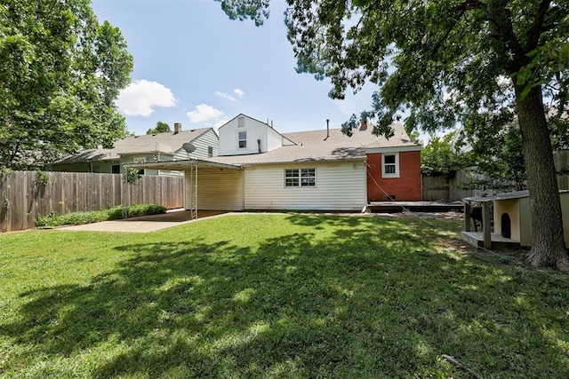 701 NW 46th St, Oklahoma City, OK 73118 - back of property with a fenced backyard, a patio, and brick siding
