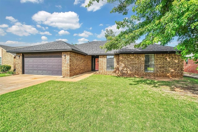 3208 Quail Cir, Altus, OK 73521 - ranch-style house with an attached garage, concrete driveway, a front yard, and roof with shingles
