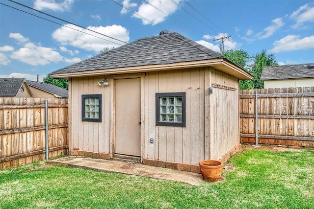 3208 Quail Cir, Altus, OK 73521 - view of shed with a fenced backyard