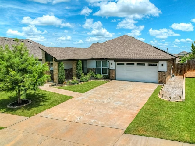 3903 Painted Bird Ln, Norman, OK 73071 - ranch-style house featuring a garage, roof with shingles, concrete driveway, and brick siding