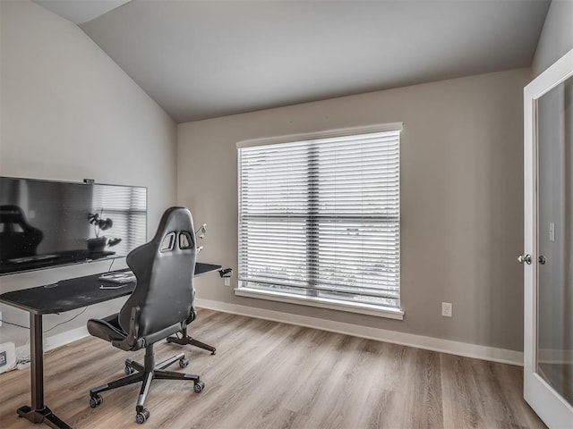 3903 Painted Bird Ln, Norman, OK 73071 - office space with vaulted ceiling and wood finished floors