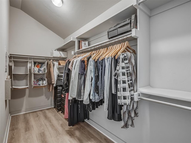 3903 Painted Bird Ln, Norman, OK 73071 - walk in closet featuring wood finished floors and lofted ceiling