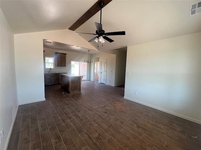 681 Cedar Hill Way, Washington, OK 73093 - kitchen with dark wood finished floors, ceiling fan, a center island, and open floor plan