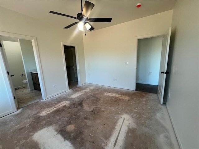 681 Cedar Hill Way, Washington, OK 73093 - unfurnished bedroom with ensuite bathroom, unfinished concrete floors, and ceiling fan