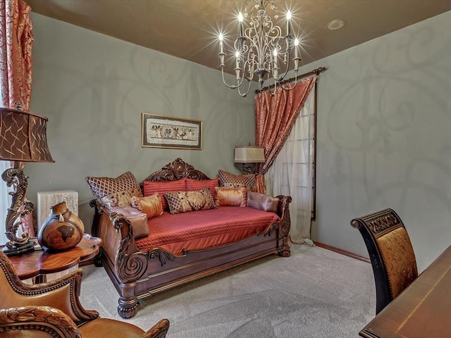 4109 Riva Ridge Ct, Edmond, OK 73003 - carpeted bedroom featuring a chandelier and baseboards