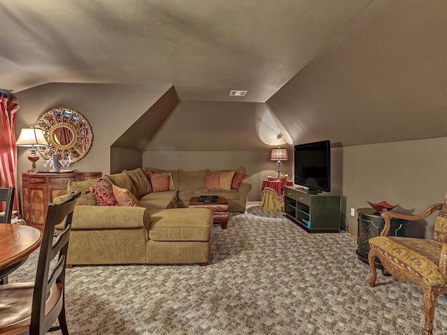 4109 Riva Ridge Ct, Edmond, OK 73003 - living area featuring vaulted ceiling and carpet