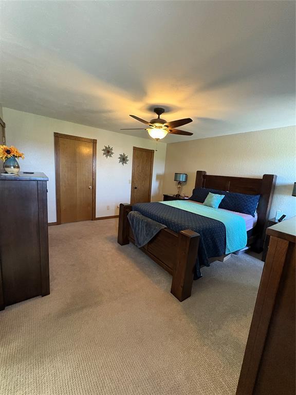 513 9th Street Cir, Hydro, OK 73048 - bedroom with light carpet and ceiling fan