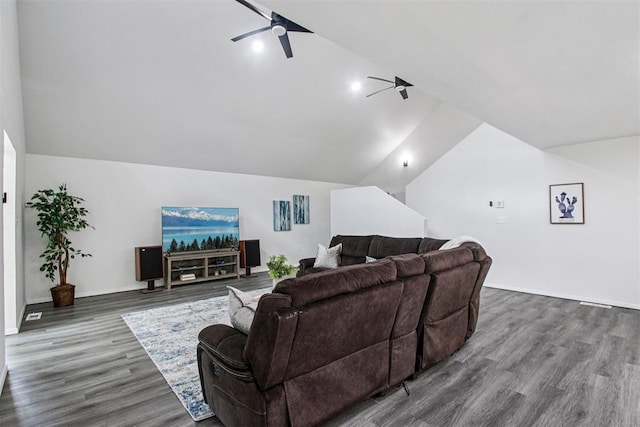 1600 Silver Stone Rd, Blanchard, OK 73010 - living room with ceiling fan, lofted ceiling, and wood finished floors