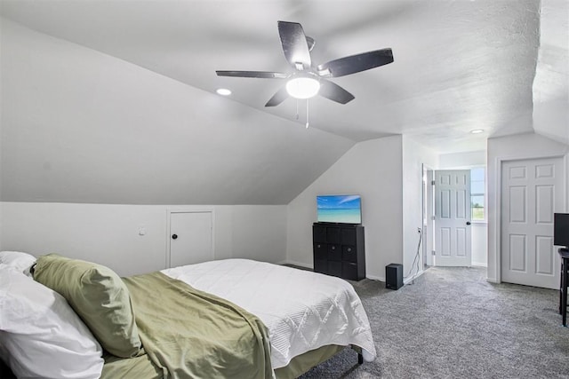 1600 Silver Stone Rd, Blanchard, OK 73010 - bedroom with vaulted ceiling, carpet flooring, and ceiling fan