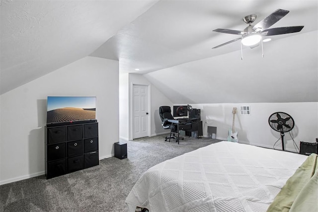 1600 Silver Stone Rd, Blanchard, OK 73010 - bedroom featuring carpet, lofted ceiling, and a ceiling fan