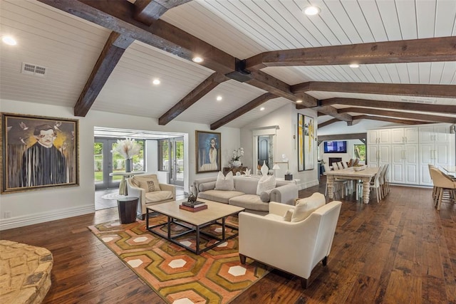 2800 E 15th St, Edmond, OK 73013 - living area featuring dark wood-style floors, recessed lighting, and wooden ceiling