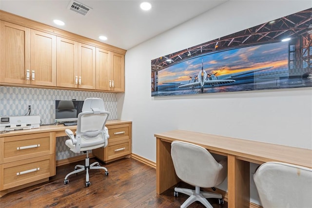 2800 E 15th St, Edmond, OK 73013 - office area with dark wood finished floors, built in study area, and recessed lighting