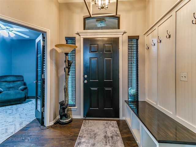 2724 SE 97th St, Oklahoma City, OK 73160 - foyer featuring dark wood-style flooring and a ceiling fan