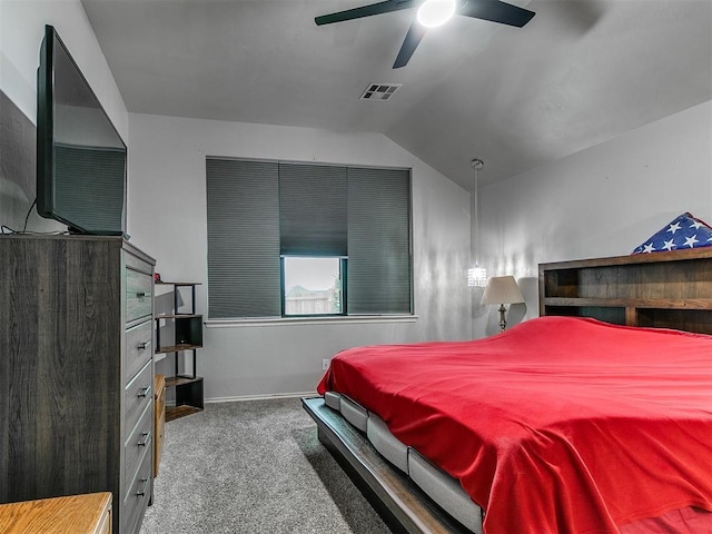 2724 SE 97th St, Oklahoma City, OK 73160 - bedroom with carpet flooring, vaulted ceiling, and a ceiling fan