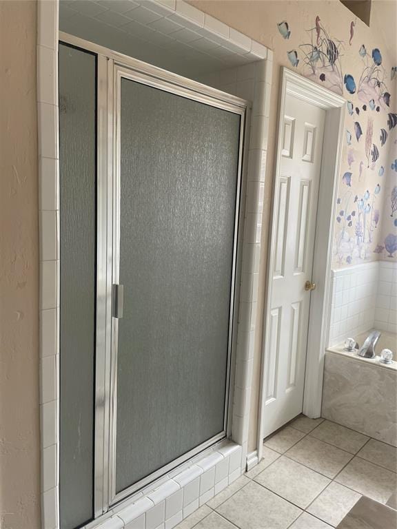 5725 SE 86th St, Oklahoma City, OK 73135 - full bath with a stall shower, tile patterned floors, and a garden tub