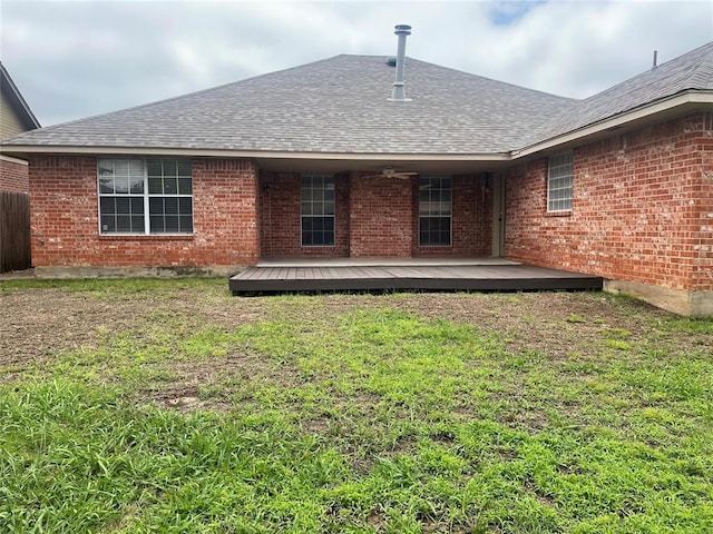 5725 SE 86th St, Oklahoma City, OK 73135 - back of property featuring roof with shingles, a wooden deck, and brick siding