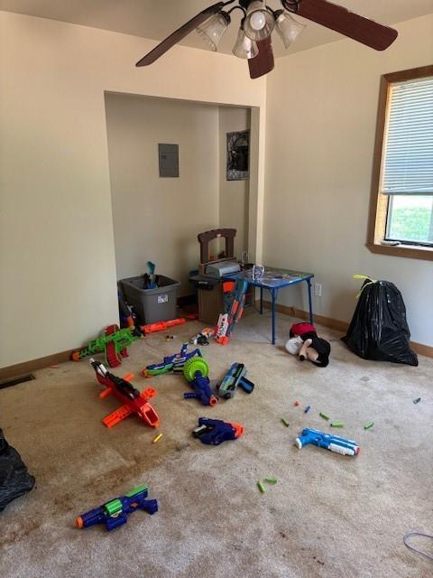 11825 N 3660th Rd, Cromwell, OK 74884 - recreation room with ceiling fan and carpet