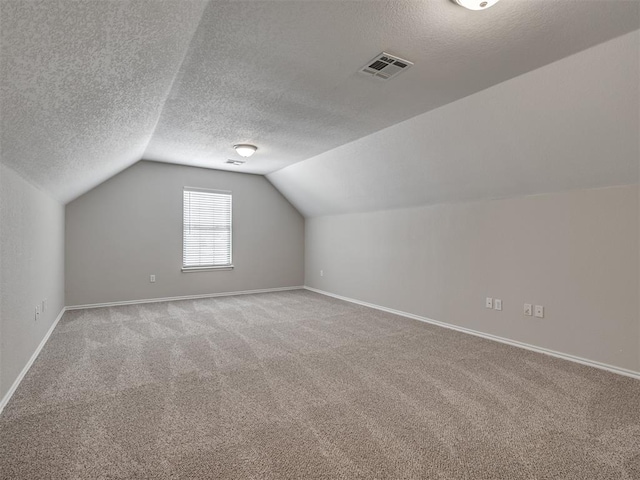 3004 Twin Lake Dr, Moore, OK 73165 - bonus room featuring carpet flooring, a textured ceiling, and vaulted ceiling