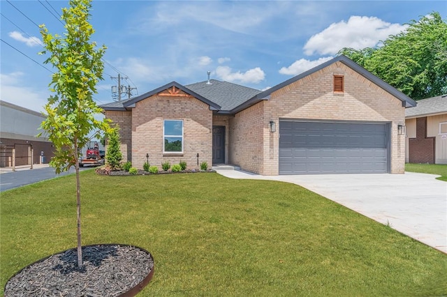 219 SE 45th St, Oklahoma City, OK 73129 - single story home featuring a garage, brick siding, driveway, and a front yard