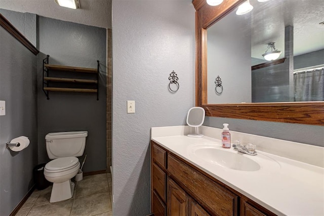 10633 NW 38th St, Yukon, OK 73099 - bathroom featuring vanity, a textured wall, tile patterned flooring, and a shower with curtain