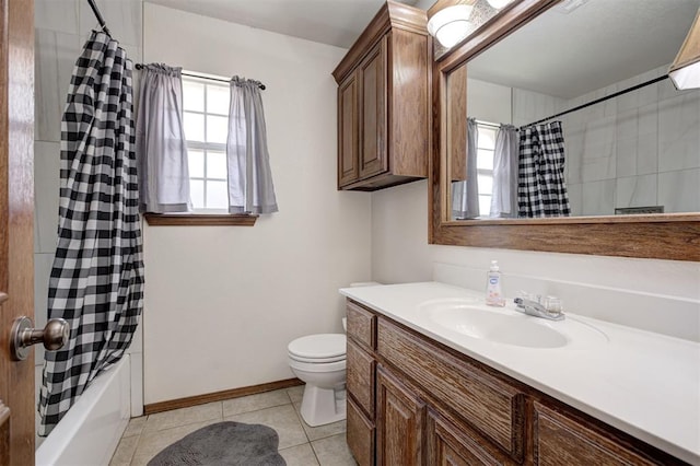 10633 NW 38th St, Yukon, OK 73099 - full bath with vanity, healthy amount of natural light, tile patterned floors, and shower / bathtub combination with curtain