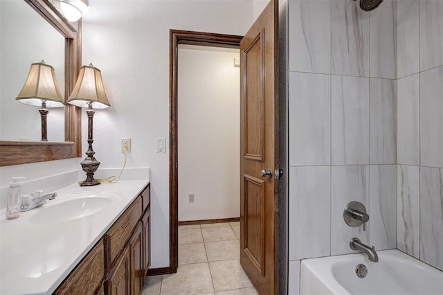 10633 NW 38th St, Yukon, OK 73099 - bathroom featuring vanity, shower / bathtub combination, and tile patterned floors