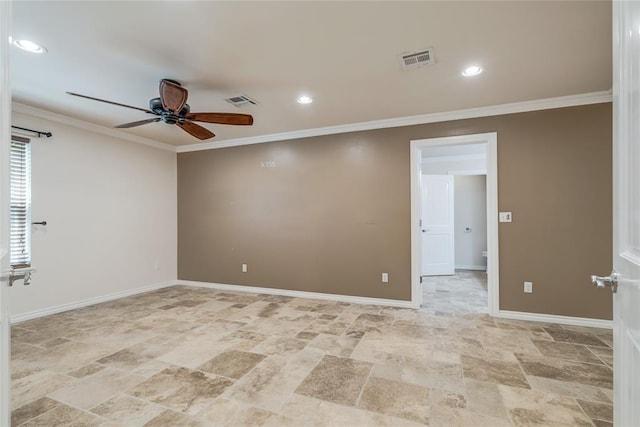 6704 Tall Oaks Dr, Oklahoma City, OK 73127 - empty room with a ceiling fan, ornamental molding, and recessed lighting
