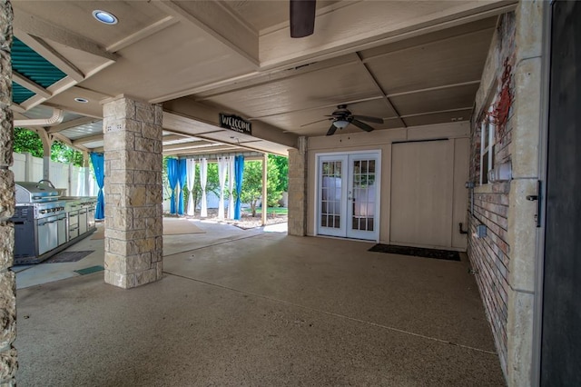 6704 Tall Oaks Dr, Oklahoma City, OK 73127 - view of patio with french doors, a ceiling fan, and a grill