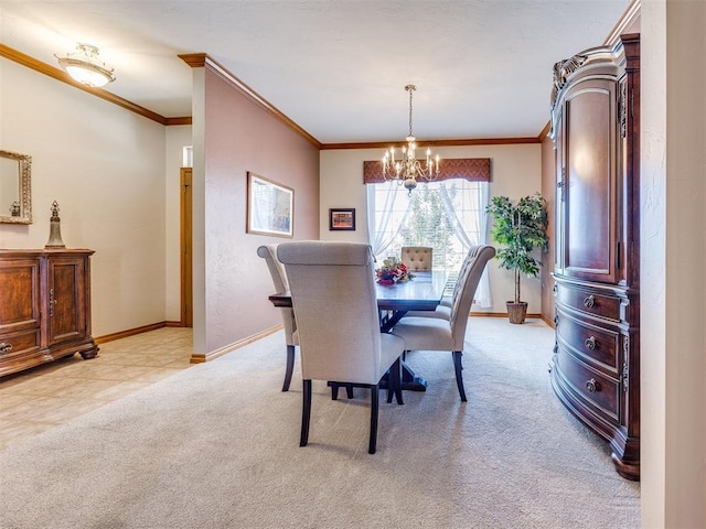 1405 Cambridge Ct, Shawnee, OK 74804 - dining room featuring a chandelier, light colored carpet, and ornamental molding