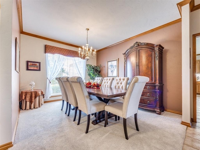 1405 Cambridge Ct, Shawnee, OK 74804 - dining room with a chandelier, ornamental molding, and light colored carpet