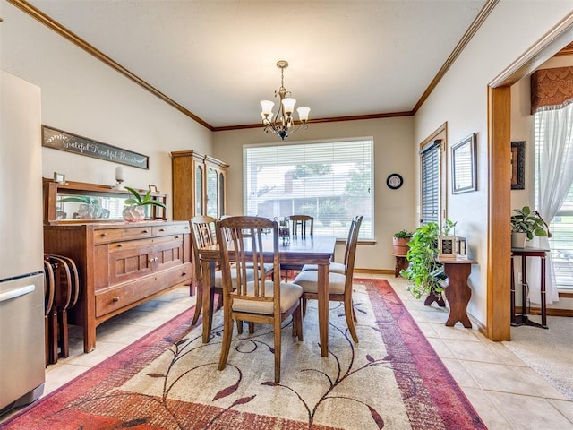 1405 Cambridge Ct, Shawnee, OK 74804 - dining area with a chandelier, light tile patterned floors, and ornamental molding