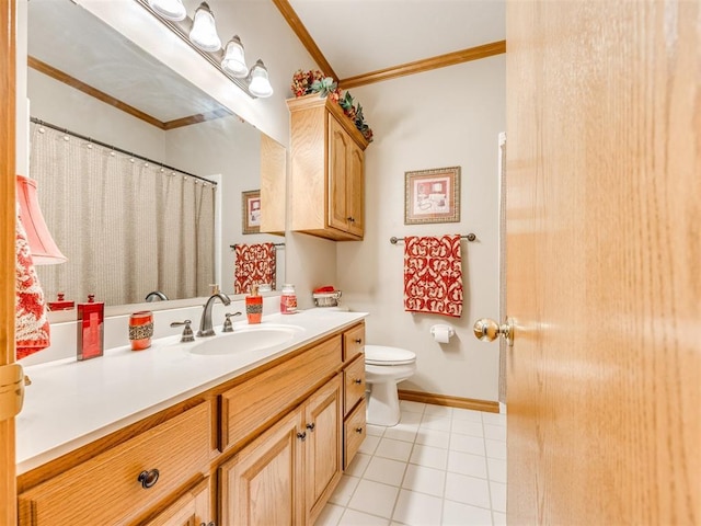1405 Cambridge Ct, Shawnee, OK 74804 - full bathroom featuring ornamental molding, vanity, and tile patterned flooring