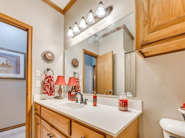 1405 Cambridge Ct, Shawnee, OK 74804 - bathroom featuring vanity and ornamental molding