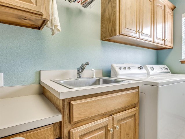 1405 Cambridge Ct, Shawnee, OK 74804 - laundry room featuring cabinet space, independent washer and dryer, and a textured wall