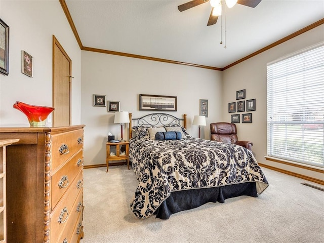 1405 Cambridge Ct, Shawnee, OK 74804 - carpeted bedroom featuring crown molding and ceiling fan