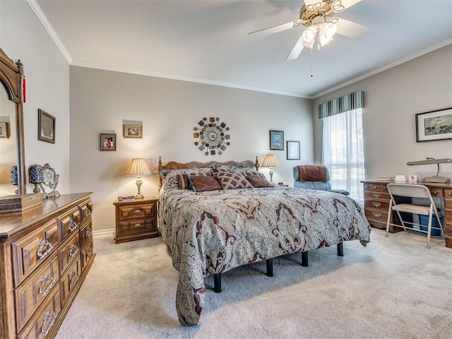 1405 Cambridge Ct, Shawnee, OK 74804 - bedroom featuring carpet flooring, crown molding, and a ceiling fan