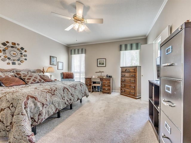 1405 Cambridge Ct, Shawnee, OK 74804 - bedroom with multiple windows, carpet, ornamental molding, a ceiling fan, and a desk